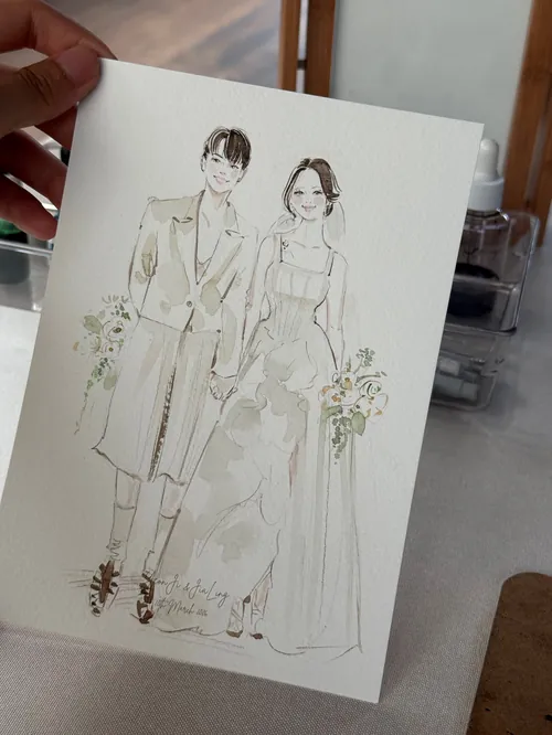 Elegant couple portrait sketch on paper by Sunwoo Mansour Live Events
