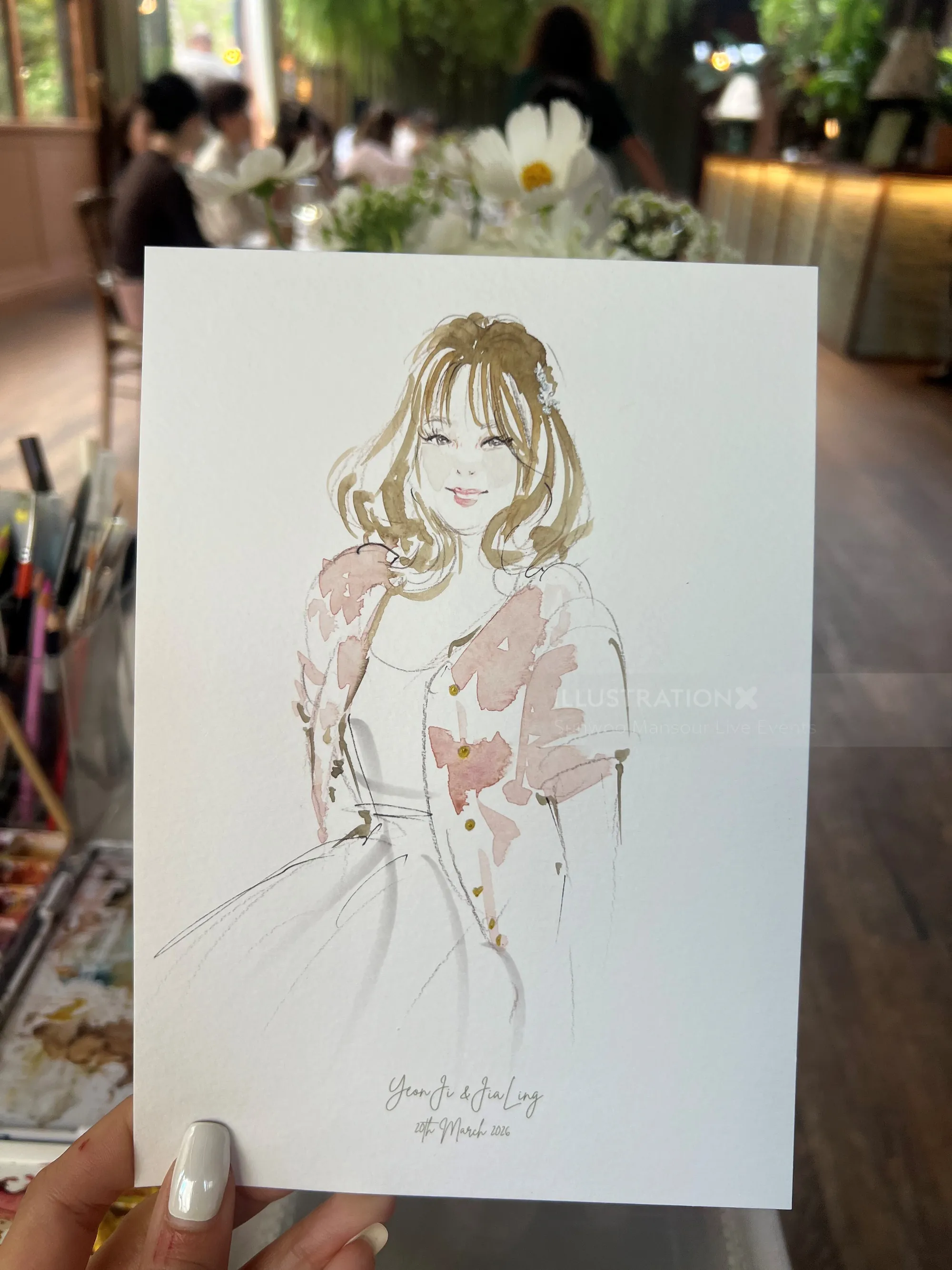 Live fashion illustration at wedding by Sunwoo Mansour