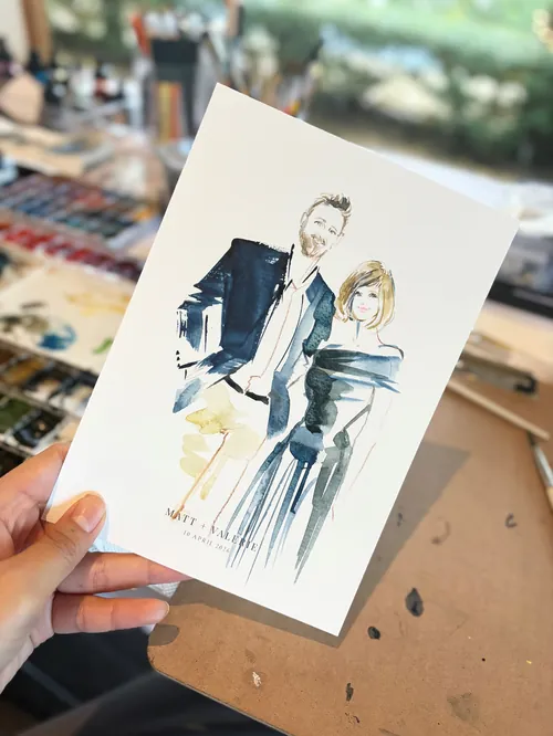 Live wedding illustration by Sunwoo Mansour depicting a couple