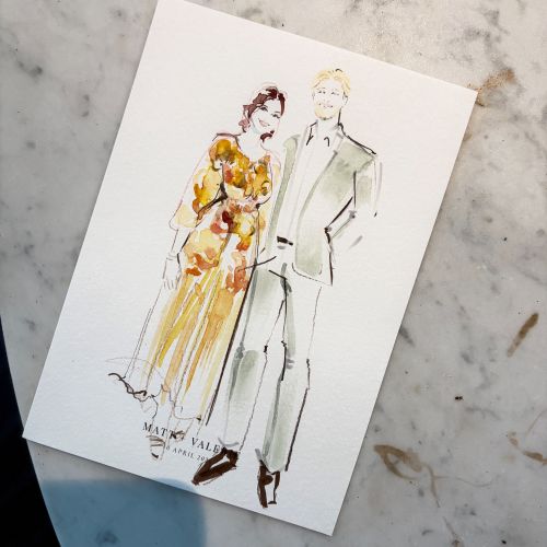 Live wedding illustration of a couple by Sunwoo Mansour