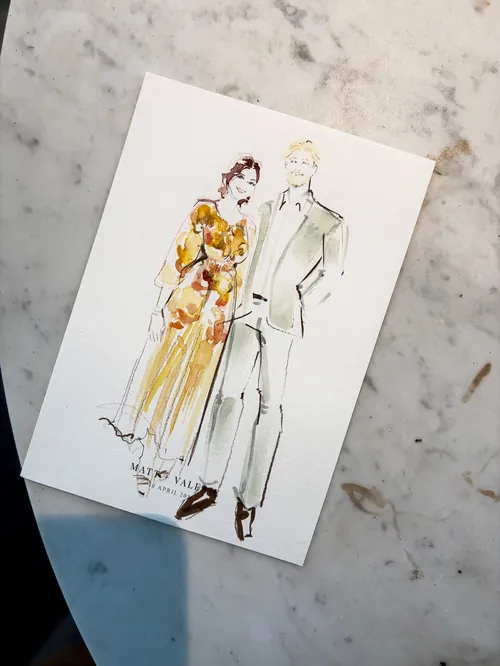 Live wedding illustration of a couple by Sunwoo Mansour