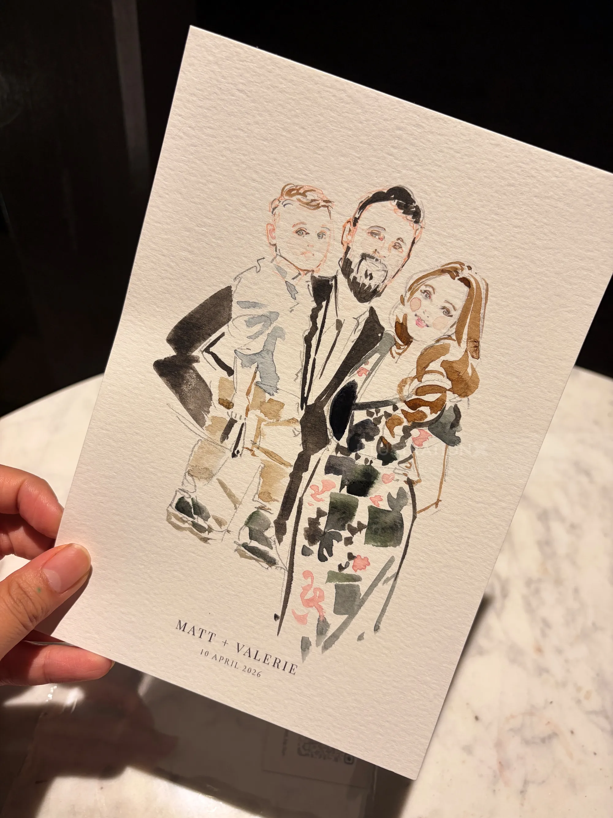 Portrait de famille à l'aquarelle sur papier texturé par Sunwoo Mansour