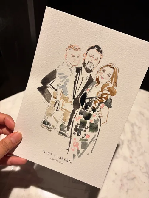 Watercolor family portrait on textured paper by Sunwoo Mansour