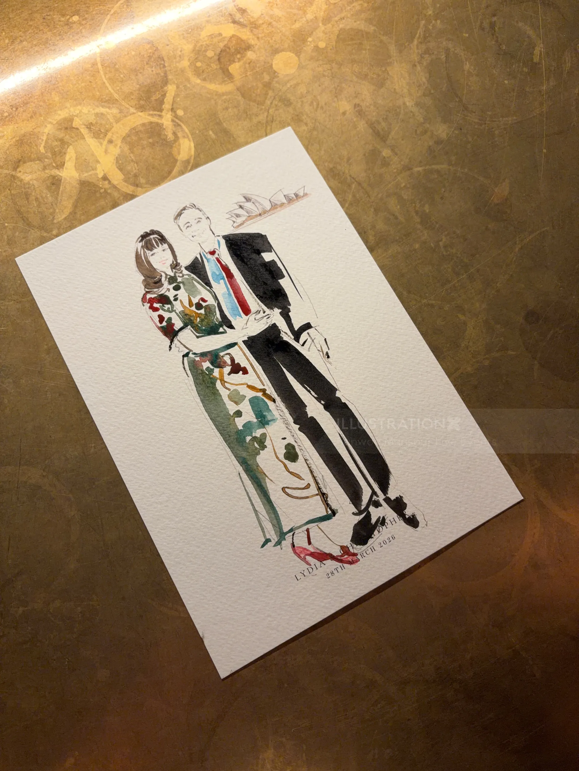 Illustration à l'aquarelle des mariés par Sunwoo Mansour