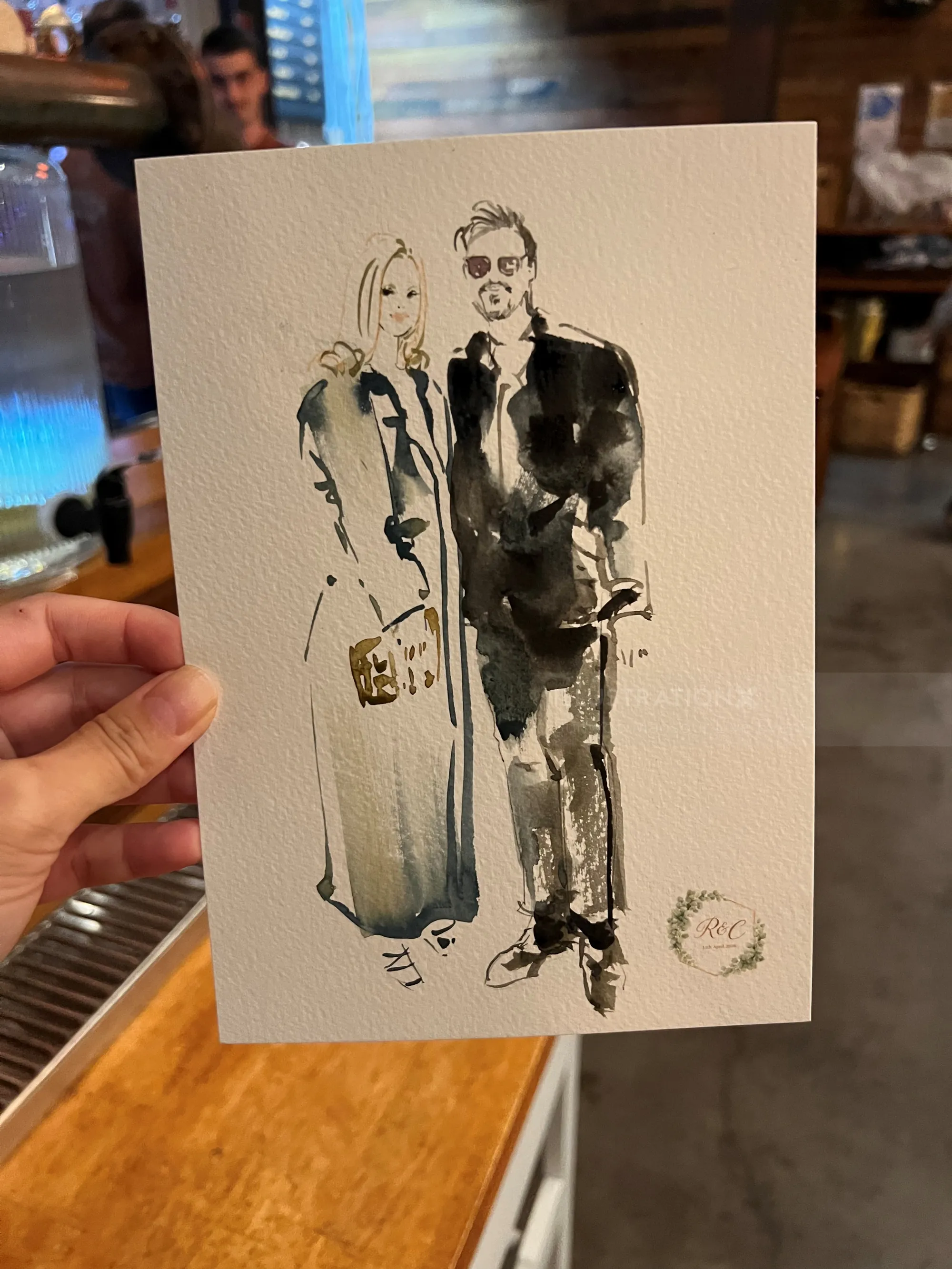 Monochrome sketch of a man and woman at a wedding by Sunwoo Mansour