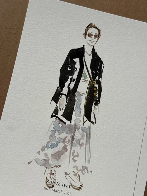 Hand-drawn fashion illustration of man wearing black coat by Sunwoo Mansour