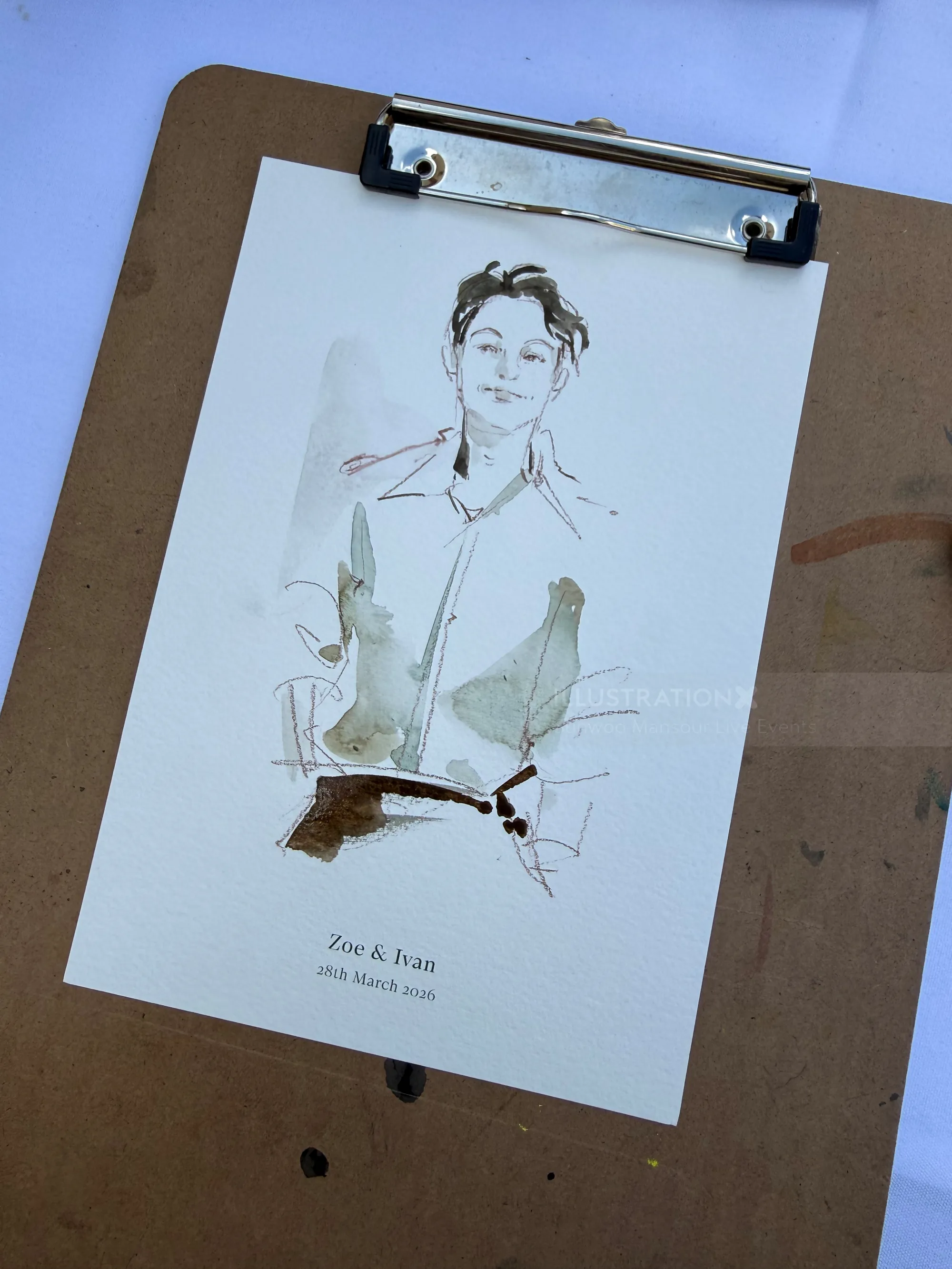 Live wedding caricature drawing by Sunwoo Mansour at Curzon Hall