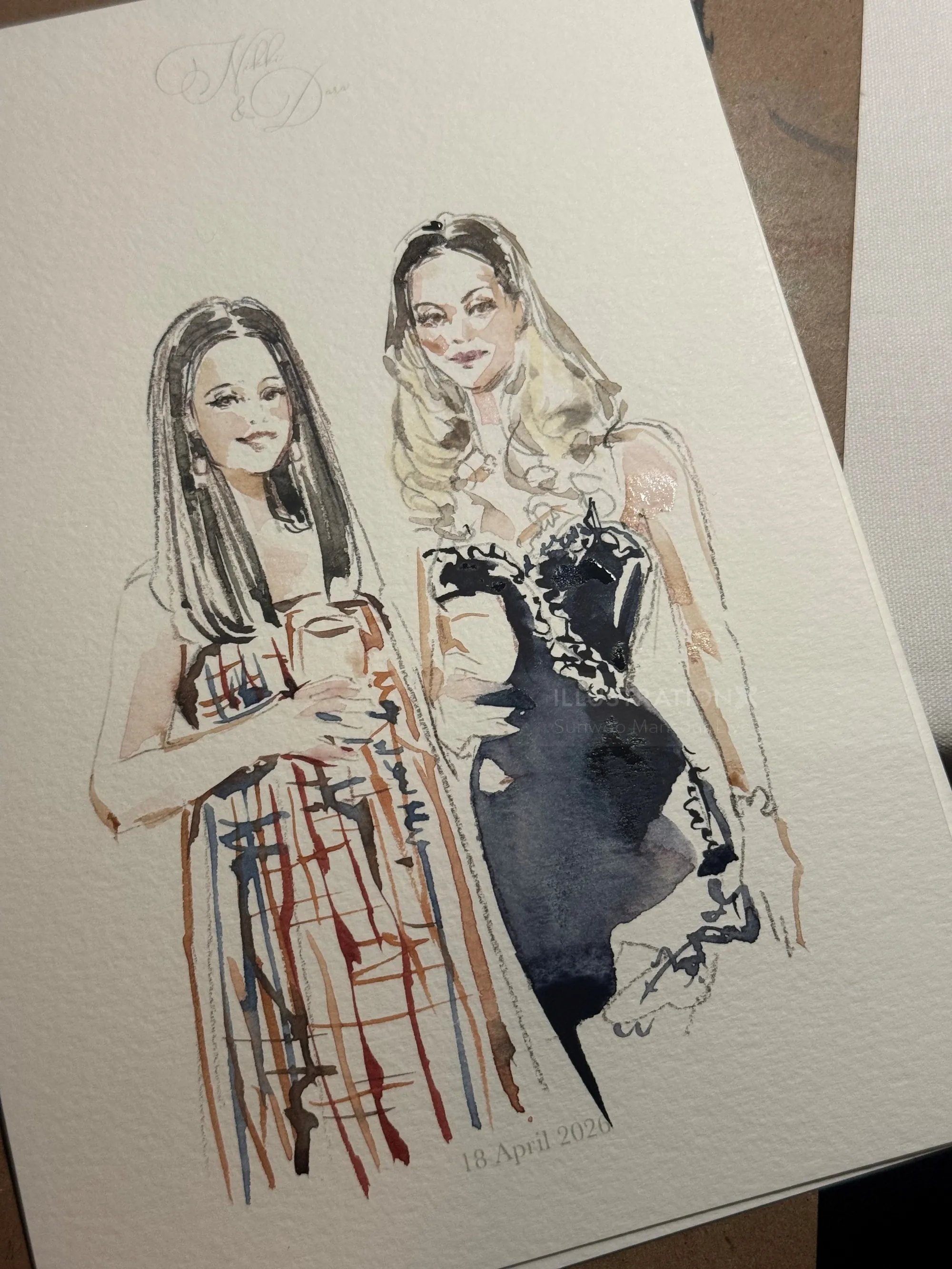 Portrait à l'aquarelle de deux femmes par Sunwoo Mansour Live Events