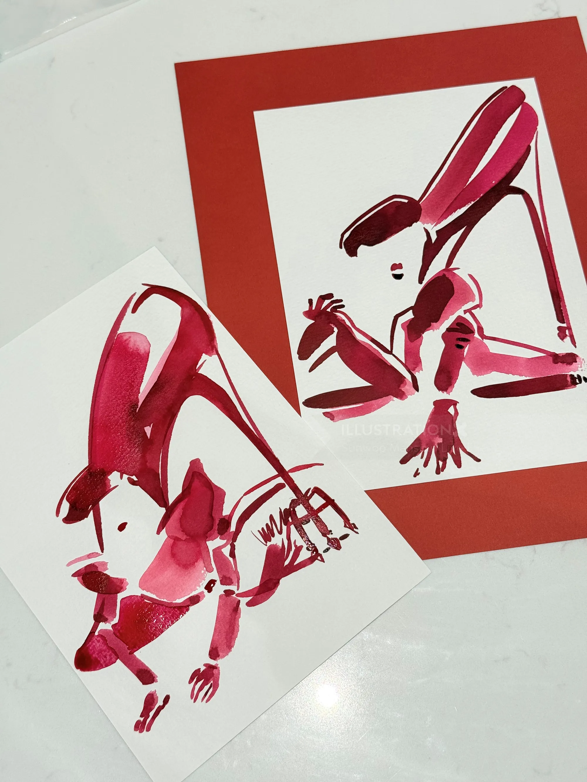 Abstract red ink figures on white paper by Sunwoo Mansour