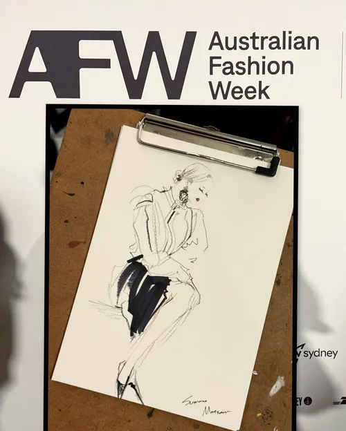 Live fashion illustration sketch by Sunwoo Mansour from Australian Fashion Week