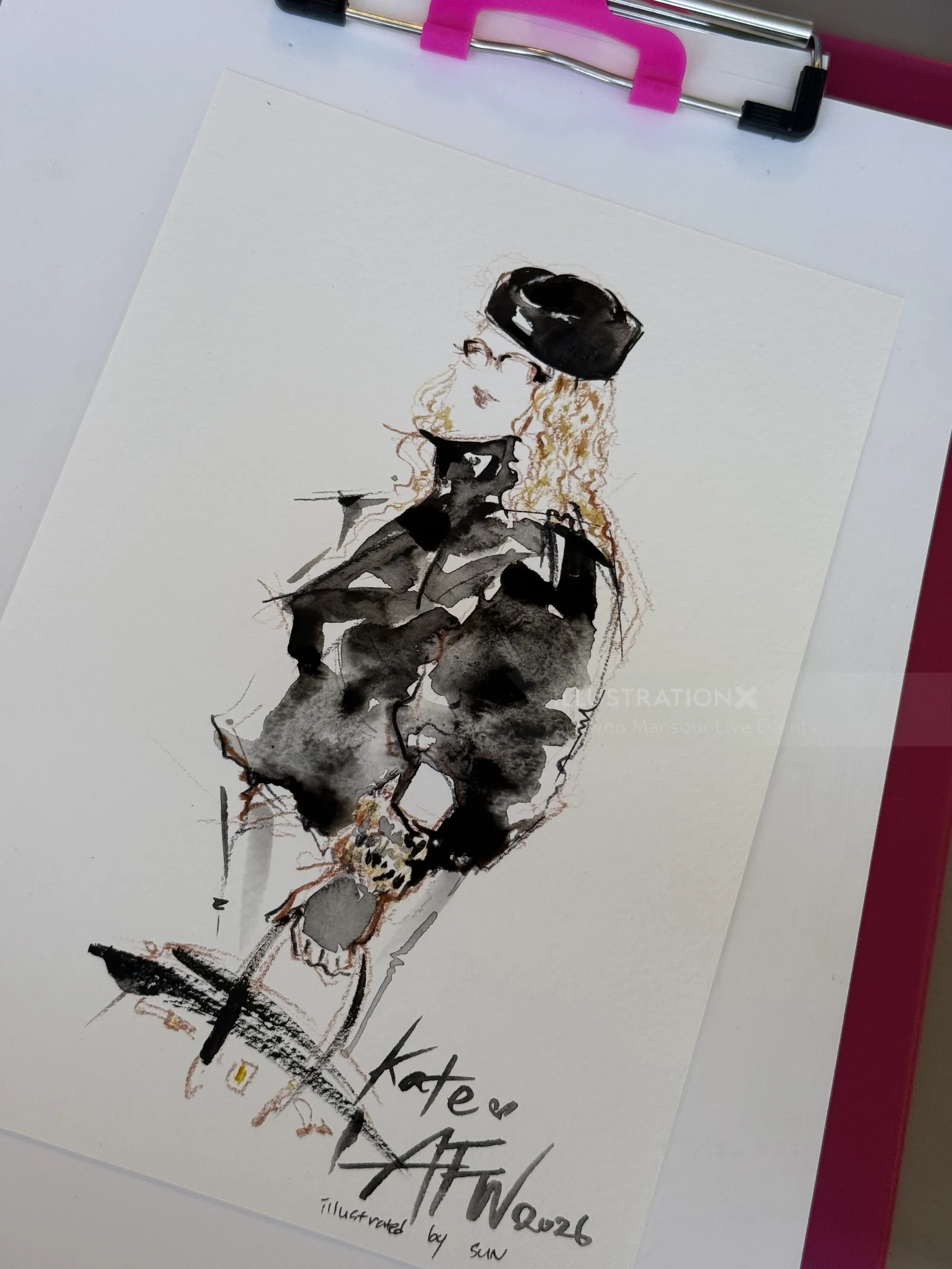 Boceto de moda de Sunwoo Mansour en la Semana de la Moda Australiana 2026.