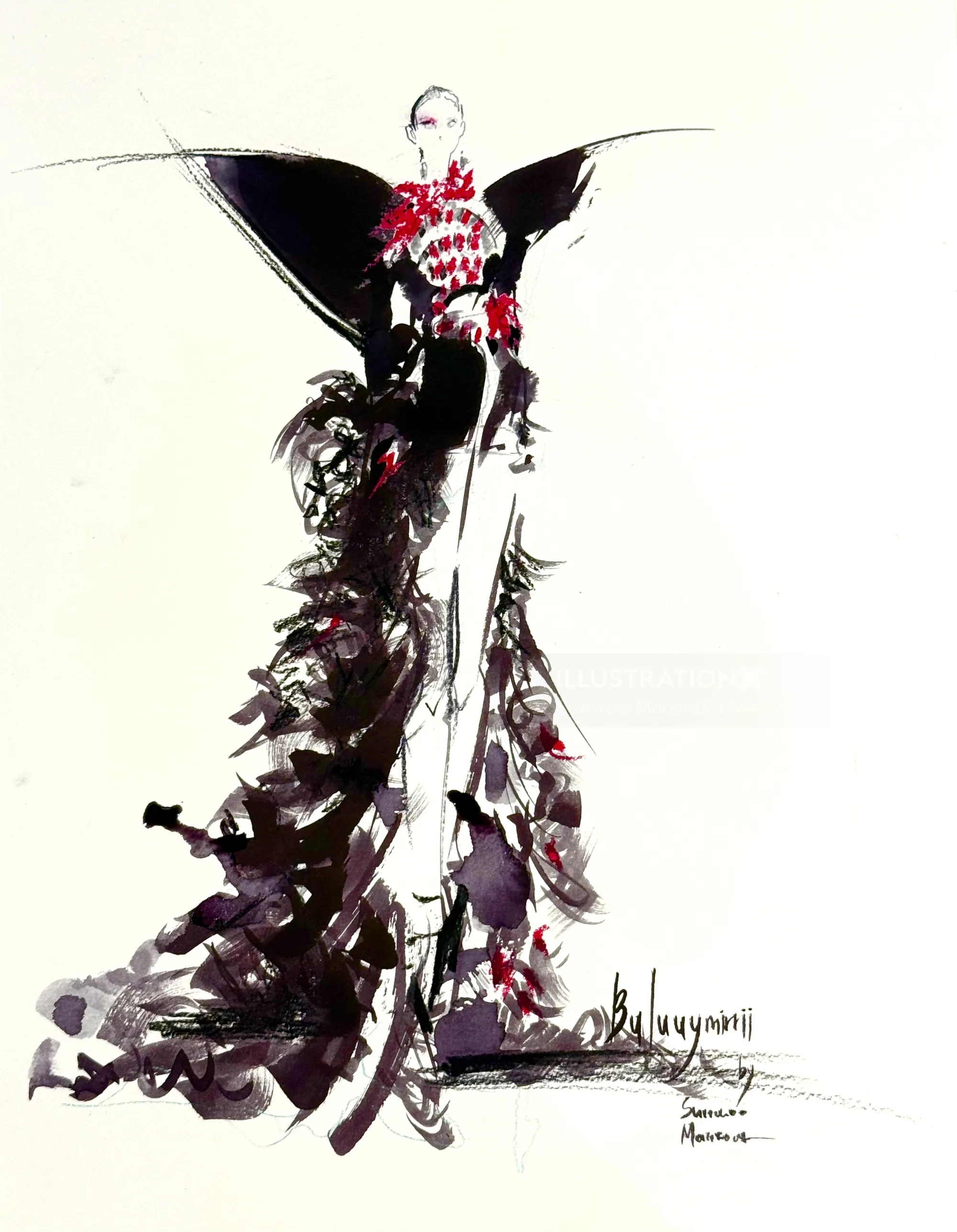 Fashion illustration of Bulluymiri AFW2026 design by Sunwoo Mansour