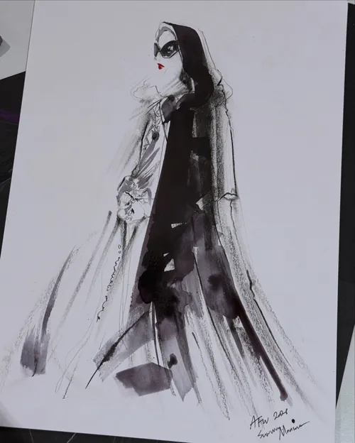 Fashion figure sketch in black and white by Sunwoo Mansour
