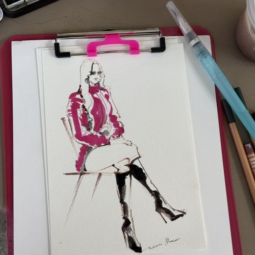 Fashion sketch of a woman in high boots, by Sunwoo Mansour