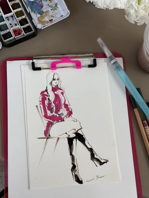 孙宇曼苏尔绘制的身穿高筒靴的女性时装素描
