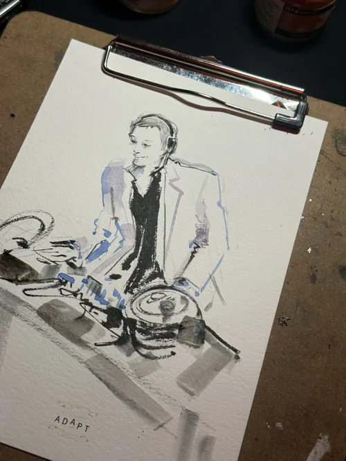 Live illustration of a DJ at a corporate event by Sunwoo Mansour