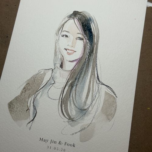 Smiling woman watercolor portrait at a Sydney wedding by Sunwoo Mansour