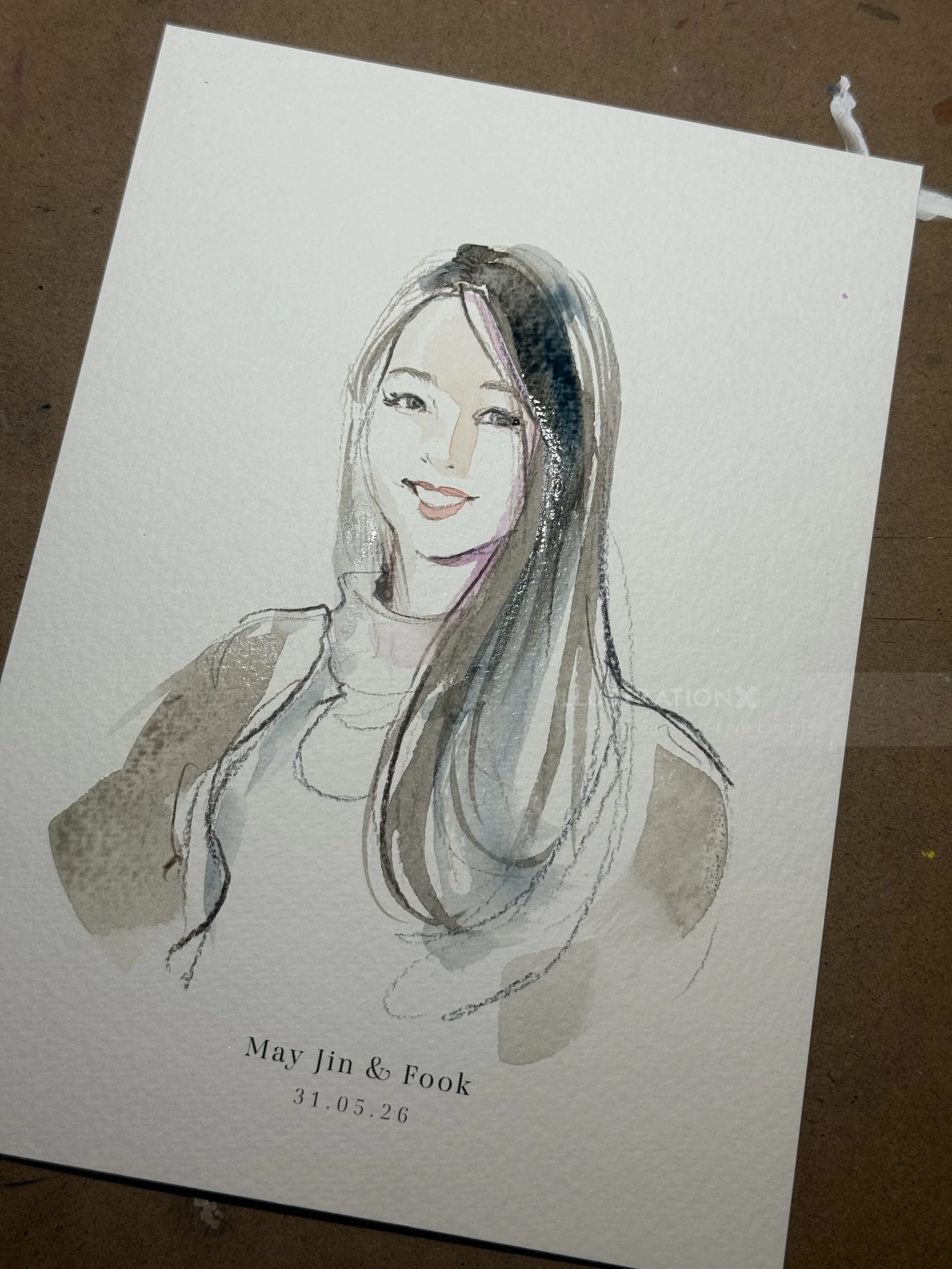 Smiling woman watercolor portrait at a Sydney wedding by Sunwoo Mansour