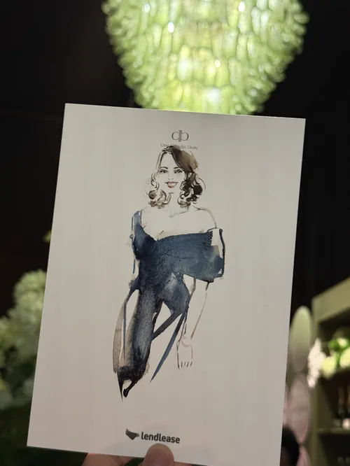 Fashion illustration of woman in dark dress, artwork by Sunwoo Mansour