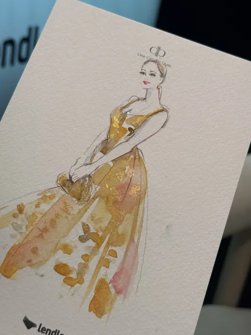 Women wearing a flowing gold dress fashion illustration by Sunwoo Mansour Live Events