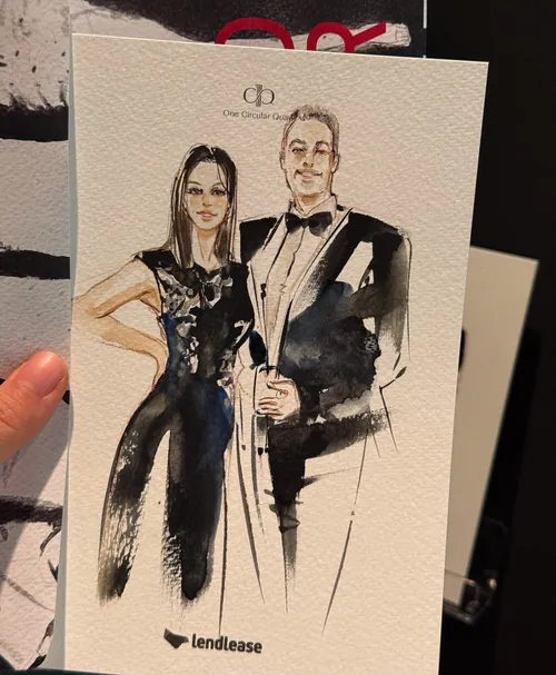 Illustration of a man and woman in formal attire by Sunwoo Mansour