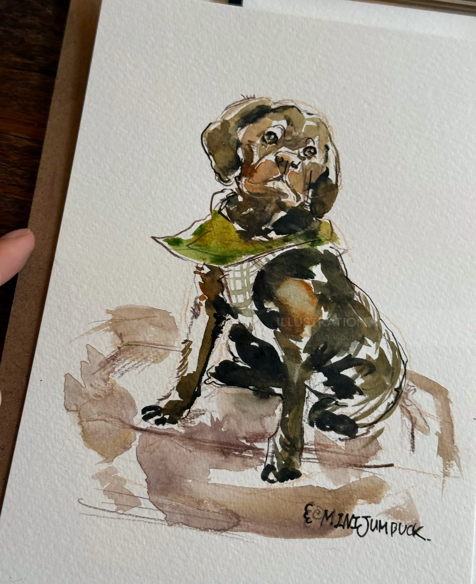 Watercolor dog portrait at Minijumbuck event by Sunwoo Mansour
