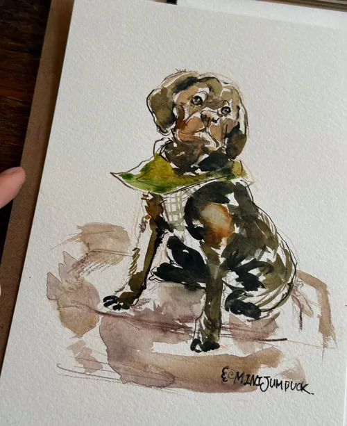 Watercolor dog portrait at Minijumbuck event by Sunwoo Mansour