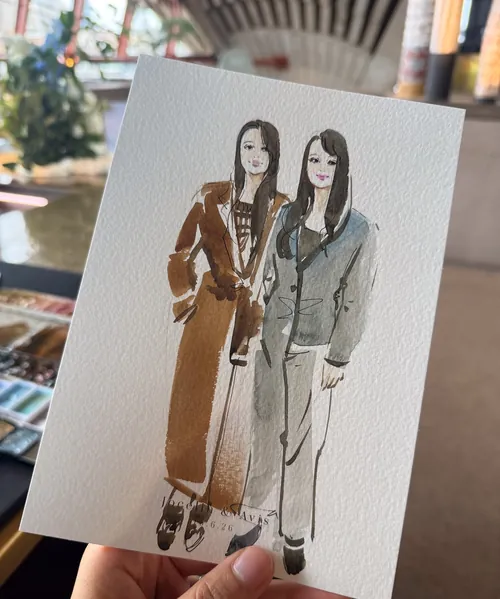 Watercolor painting of two women standing side by side by Sunwoo Mansour