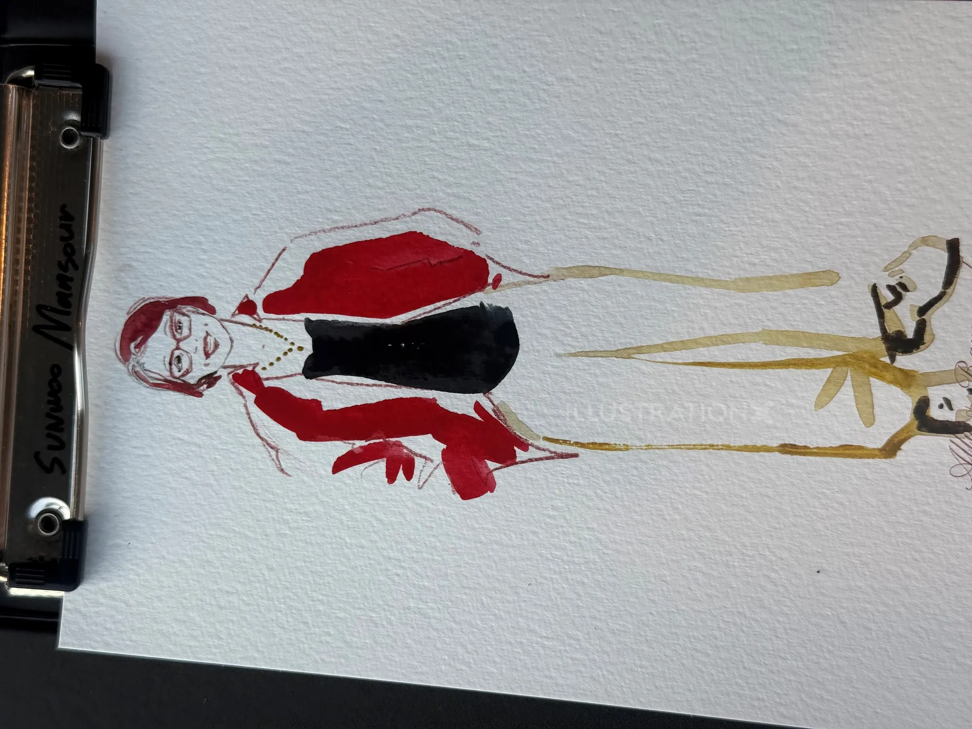 Sunwoo Mansour Live Events illustration of a figure in a red coat and glasses