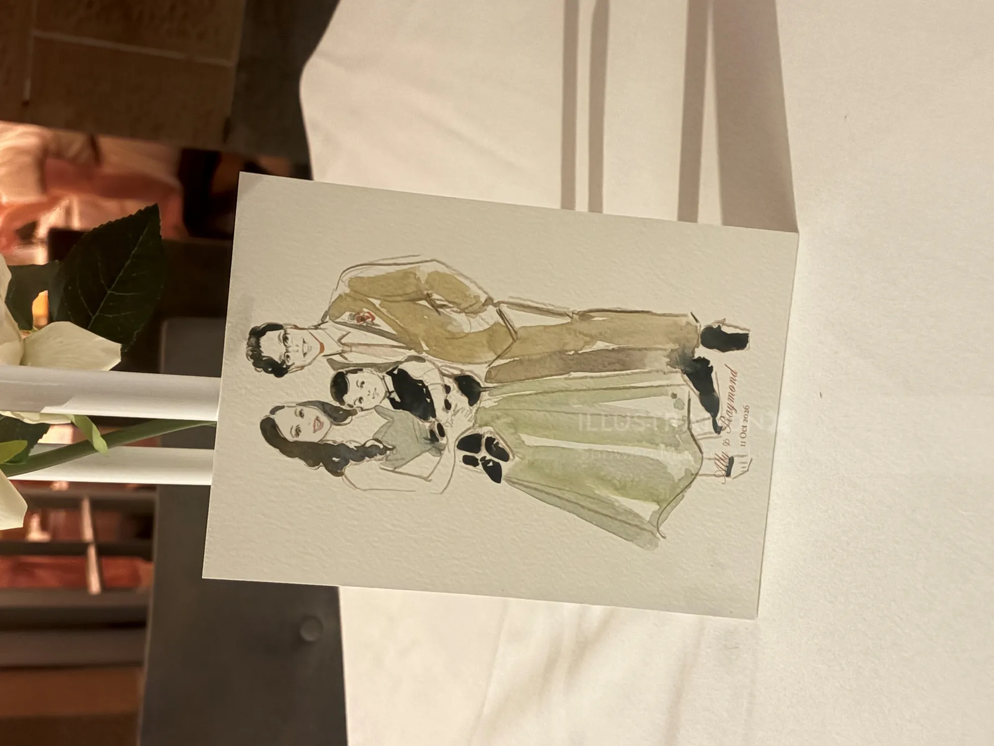Illustrated wedding couple on a card by Sunwoo Mansour Live Events