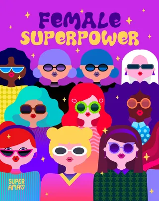 Colorful illustration of diverse women wearing sunglasses by Superama