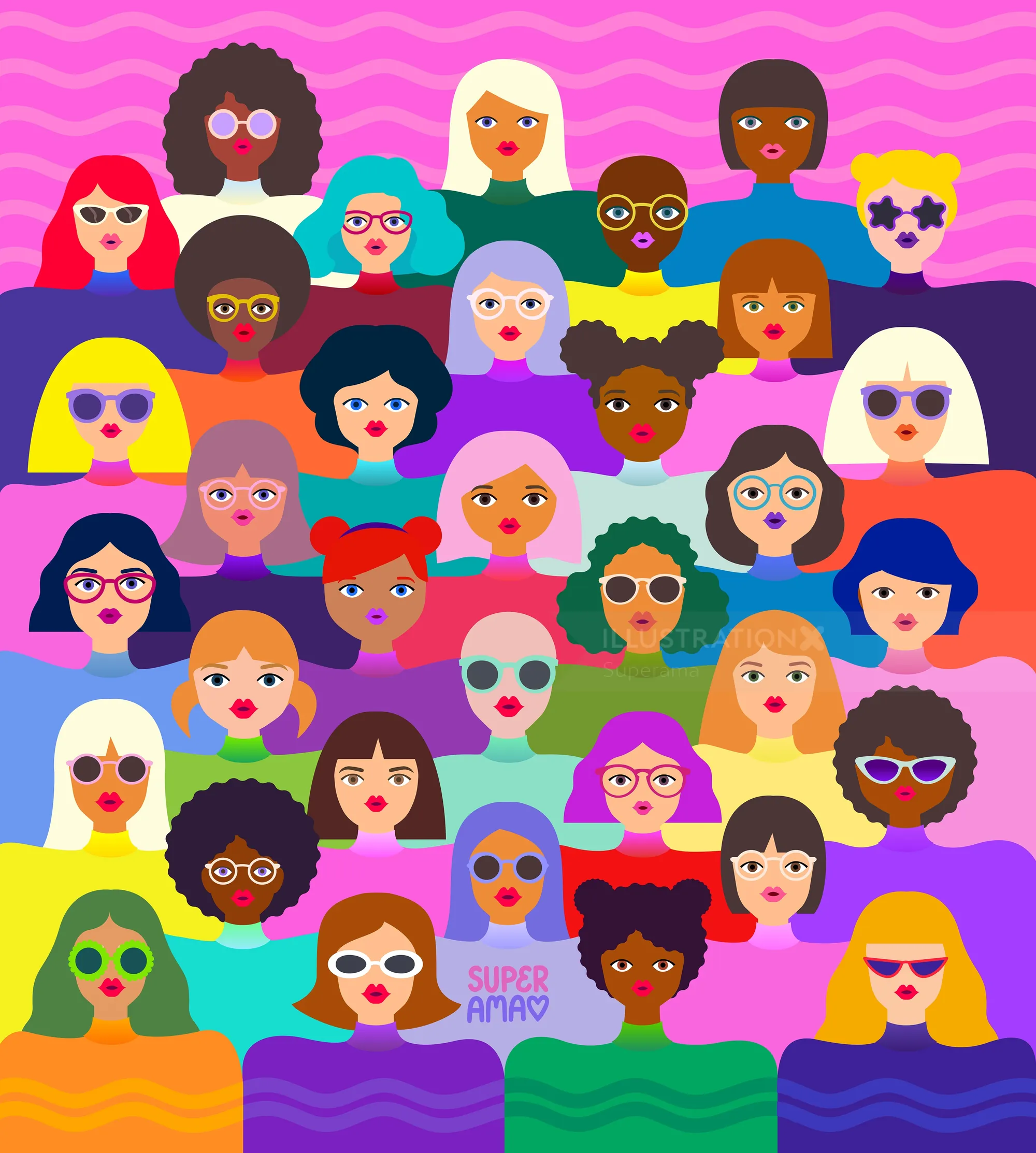 Colorful diverse women portraits digital illustration by Superama