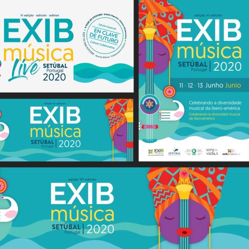 Bunte Poster zum Musikfestival EXIB Música Setúbal 2020 von Superama