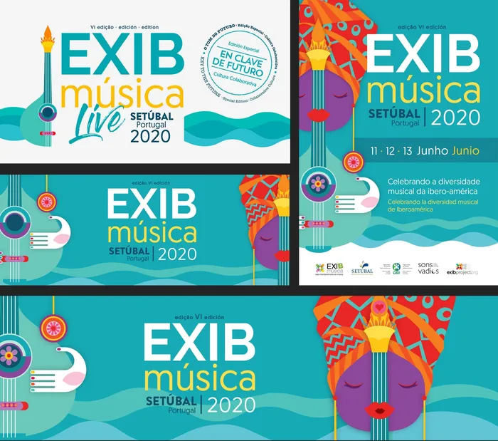 Colorful EXIB Música Setúbal 2020 music festival posters by Superama