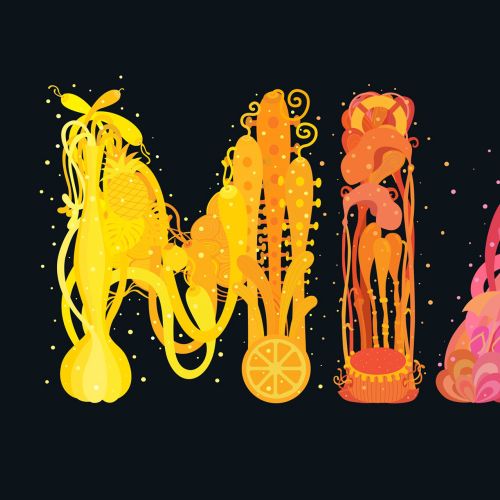 Colorful artistic Miami typography by Superama on black background