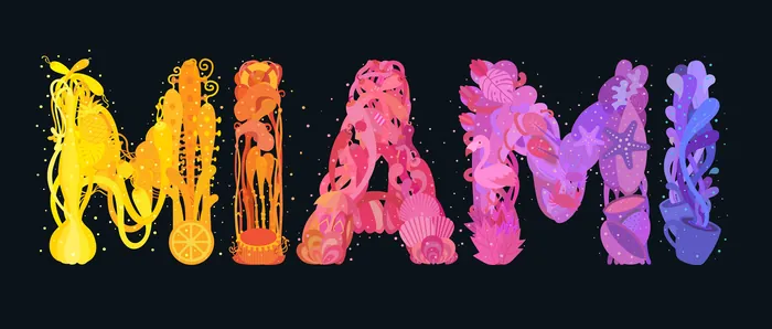 Colorful artistic Miami typography by Superama on black background