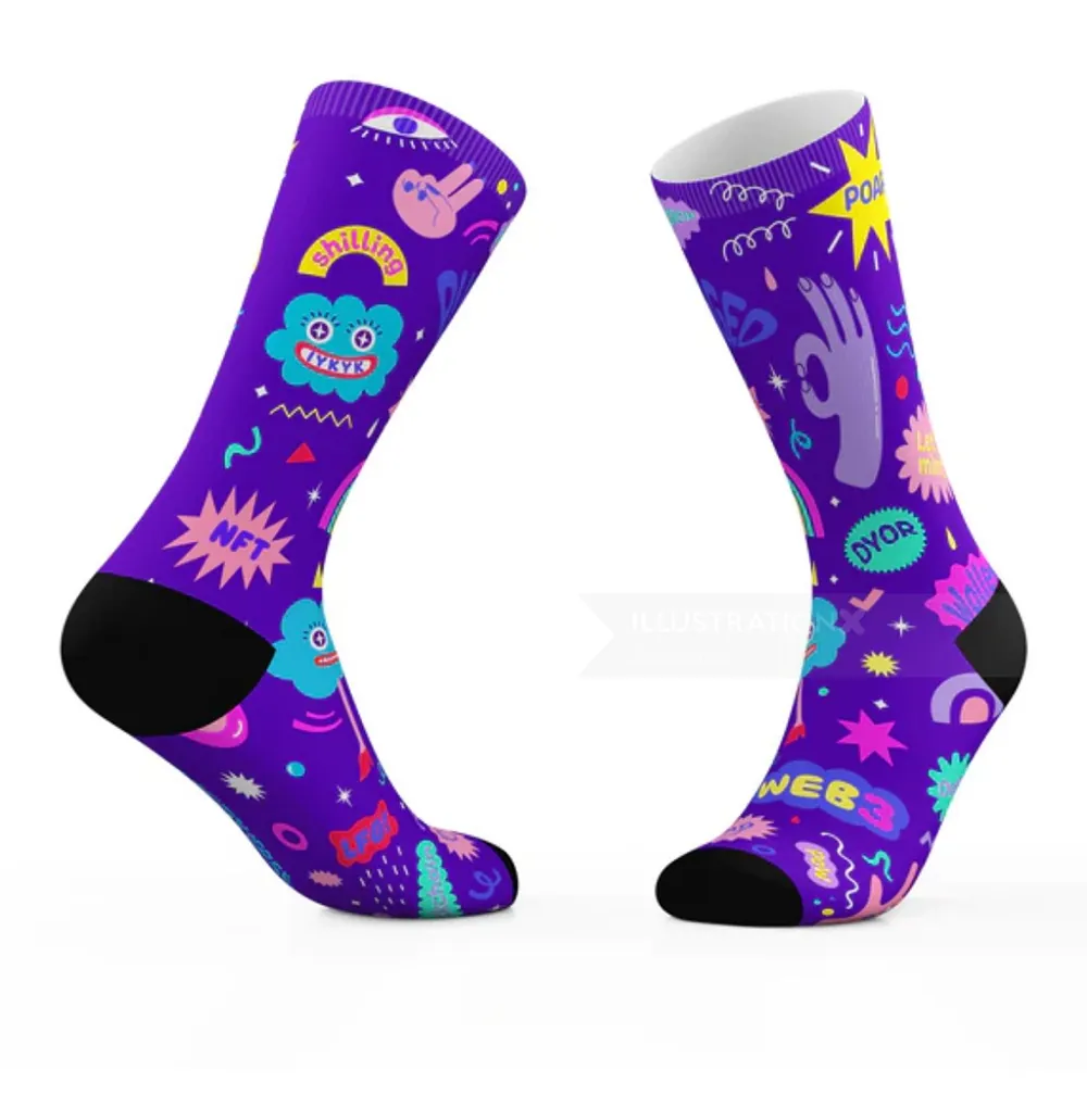 Colorful socks with playful graphic illustrations by Superama