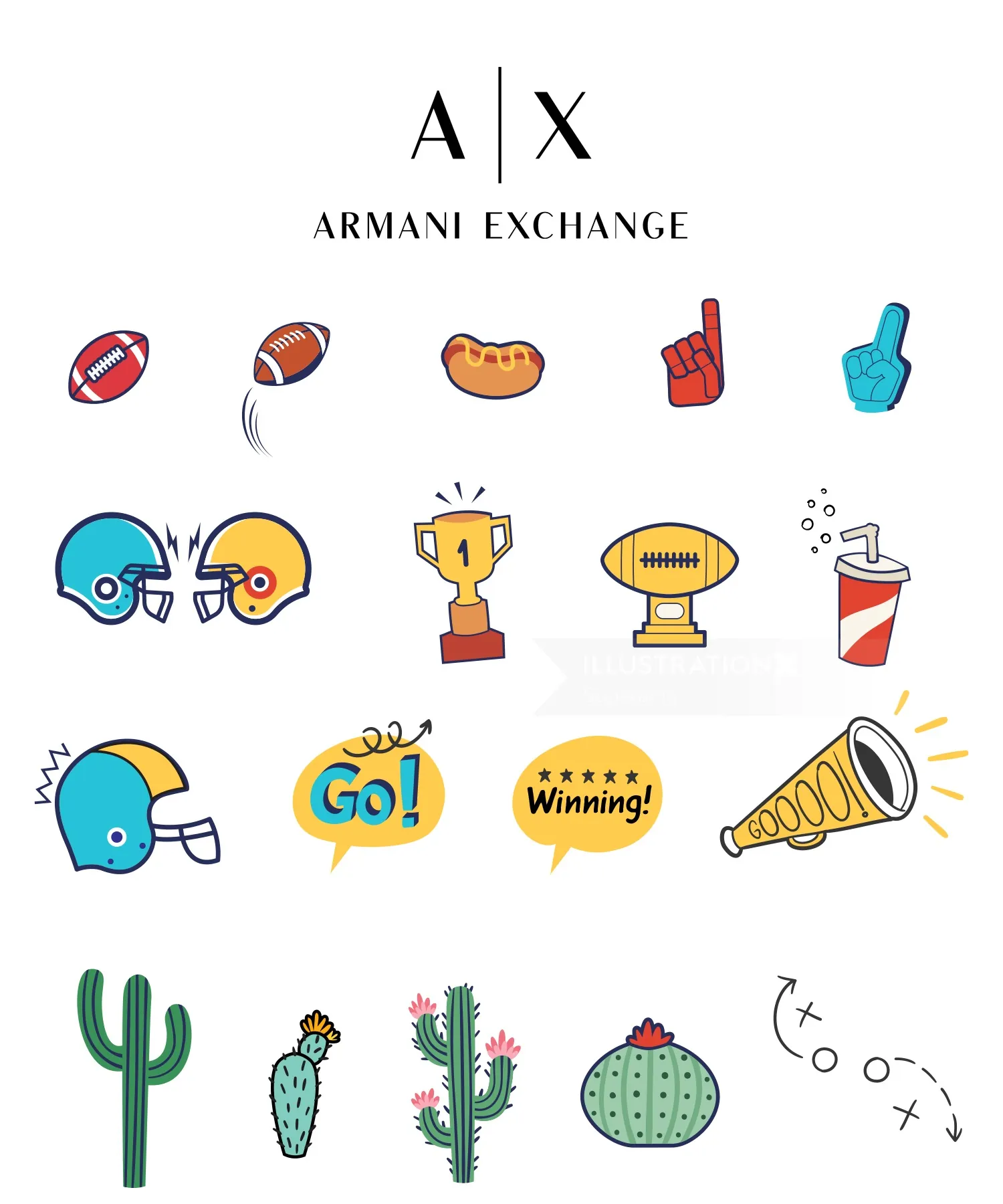Football helmets, trophies, and sports icons illustration by Superama