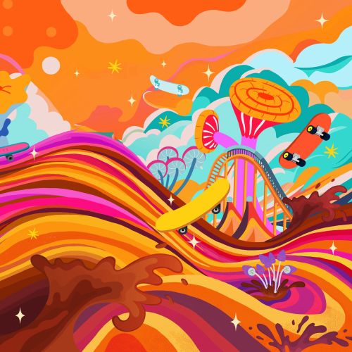 Colorful surreal abstract landscape with skateboards by Superama