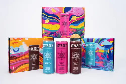 Colorful Odyssey coffee packaging with vibrant designs by Superama