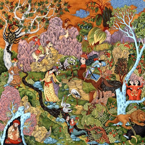 Decorative jungle with animals and people
