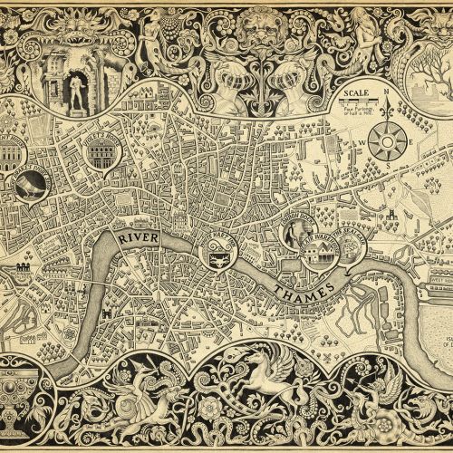 Intricate 1821 London city map with artistic border by Sveta Dorosheva