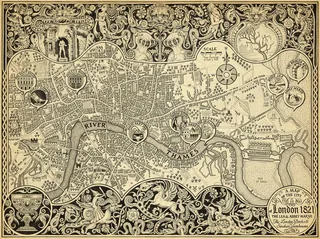 Intricate 1821 London city map with artistic border by Sveta Dorosheva