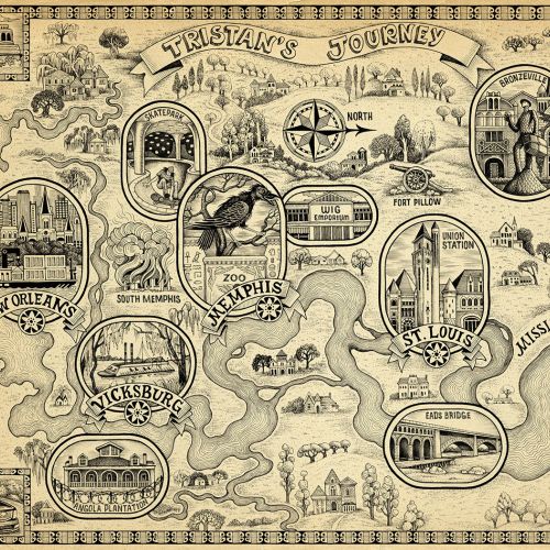 Vintage illustrated map of Mississippi River journey by Sveta Dorosheva