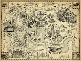 Vintage illustrated map of Mississippi River journey by Sveta Dorosheva