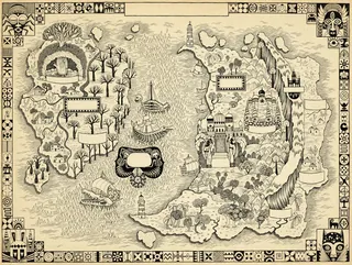 Fantasy map illustration featuring castles, forests, and rivers by Sveta Dorosheva