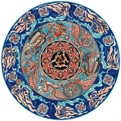 Circular ornate pattern with mythical creatures by Sveta Dorosheva
