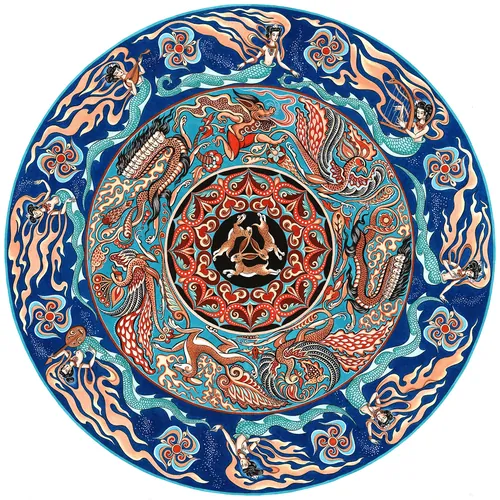 Circular ornate pattern with mythical creatures by Sveta Dorosheva