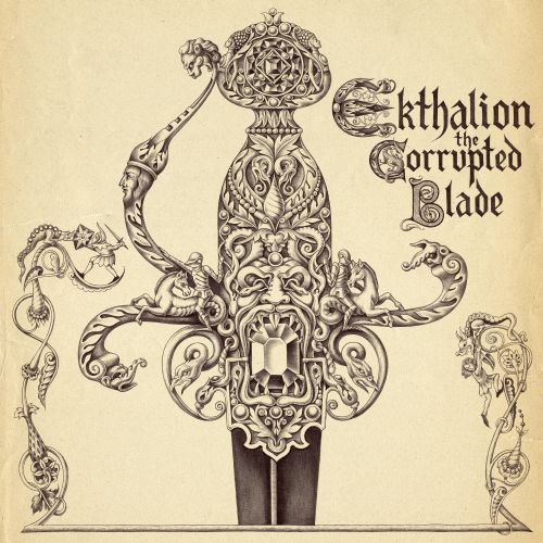 Intricate sword illustration titled Ekthalion the Corrupted Blade by Sveta Dorosheva
