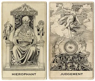 Hierophant and Judgement tarot cards detailed line art by Sveta Dorosheva